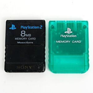 OEM Sony PlayStation SCPH-1020 Green & PS2 SCPH-10020 Black 8MB Memory Cards